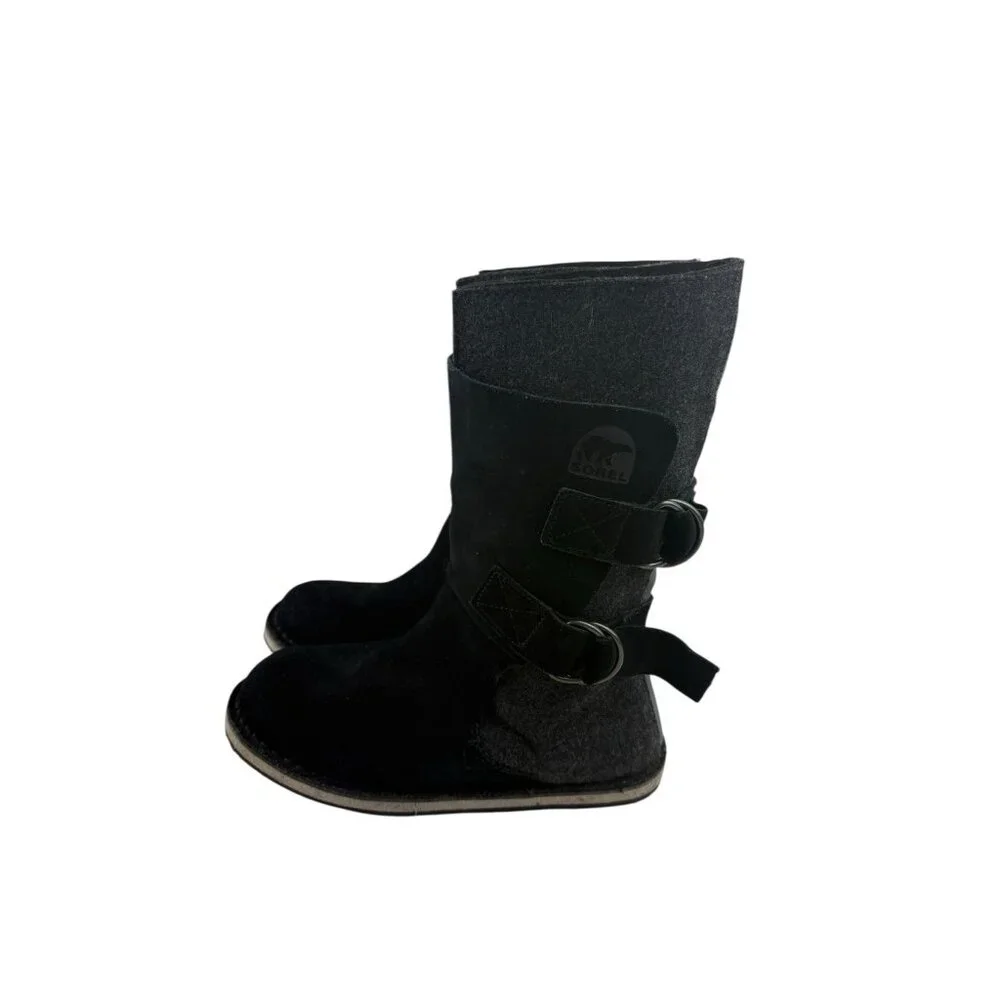 Sorel Chipahko Blue Suede Gray Felt Boots Size 3 Winter Warm Outdoor Activewear